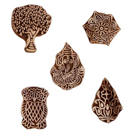 Set of 5 Piece New Mix Wooden Printing Blocks